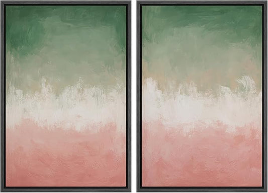 SIGNWIN Framed Canvas Print Wall Art Set Green and Pink Ombre Abstract Contemporary Gradient Modern Art Minimal Boho Relax/Calm for Living Room, Bedroom, Office - 16"x24"x2 Black