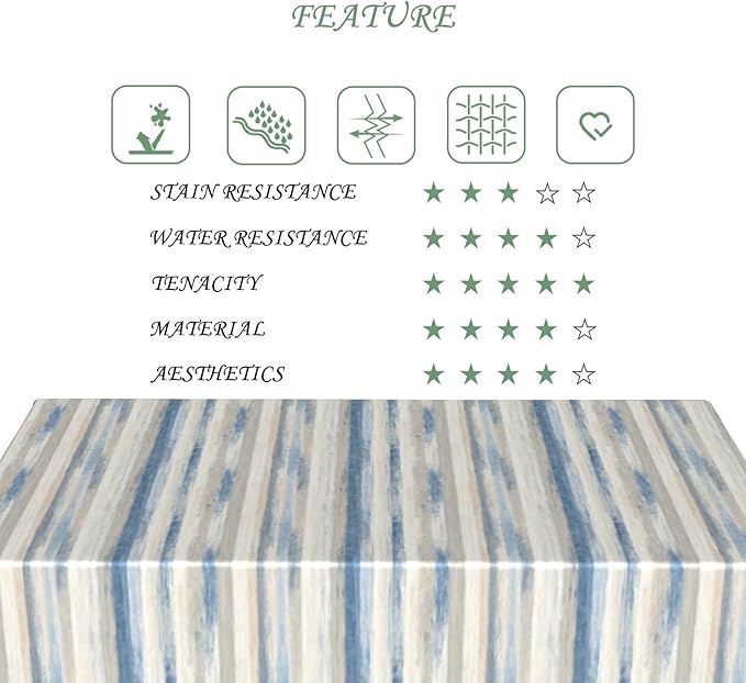60x84 Inch Ikat Striped Rectangle Tablecloth Coastal Modern Blue Beige Watercolor Vertical Line Table Cloth Waterproof Reusable Table Cover for Hone Dining Kitchen Office Patio Party