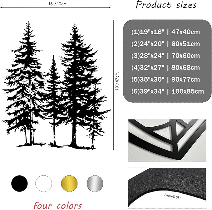 Sutanun Pine Tree Metal Wall Art – Large Rustic Farmhouse Branch Wall Sculpture for Living Room, Bedroom & Cabin – Nature Decor Gift for Nature Lovers (Gold, 24"x20"|60x51cm)