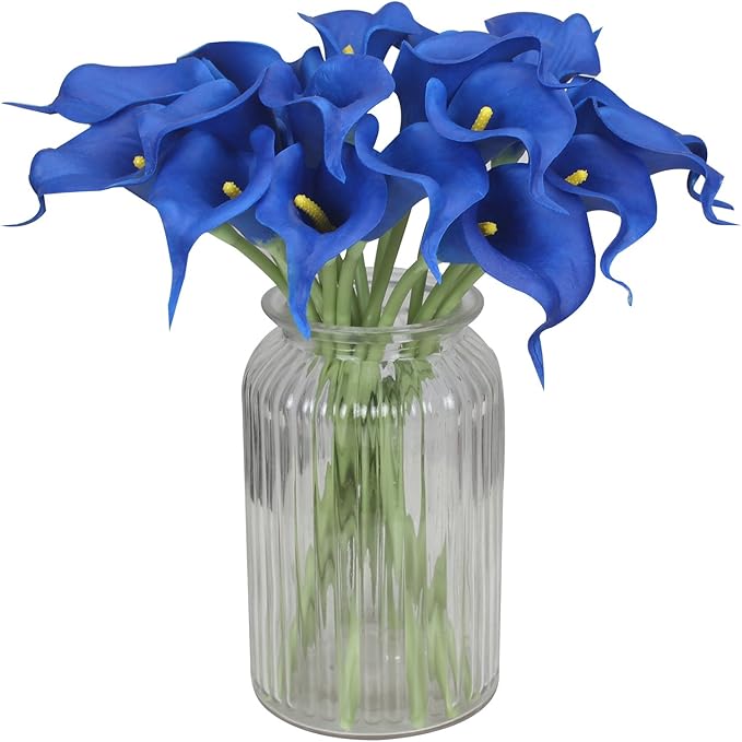 Duovlo 20pcs Calla Lily Bridal Wedding Bouquet Lataex Real Touch Artificial Flower Home Party Decor (Navy Blue)