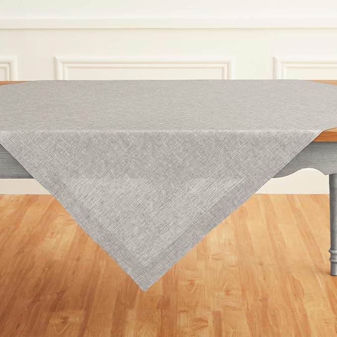 Solino Home Linen Tablecloth 52 x 52 Inch - 100% Pure Linen Square Table Throw - Athena, Machine Washable Oyster Grey Tablecloth for Fall, Autumn, Thanksgiving