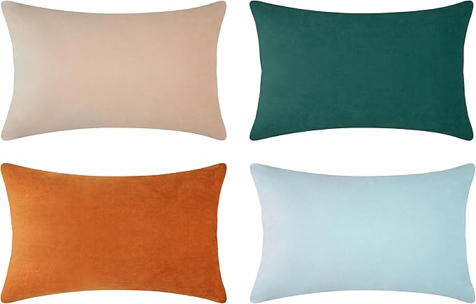 MONDAY MOOSE Decorative Throw Pillow Covers Cushion Cases, Set of 4 Soft Velvet Modern Designs, Mix and Match for Home Decor, Pillow Inserts Not Included (12x20 inch, Orange/Green)