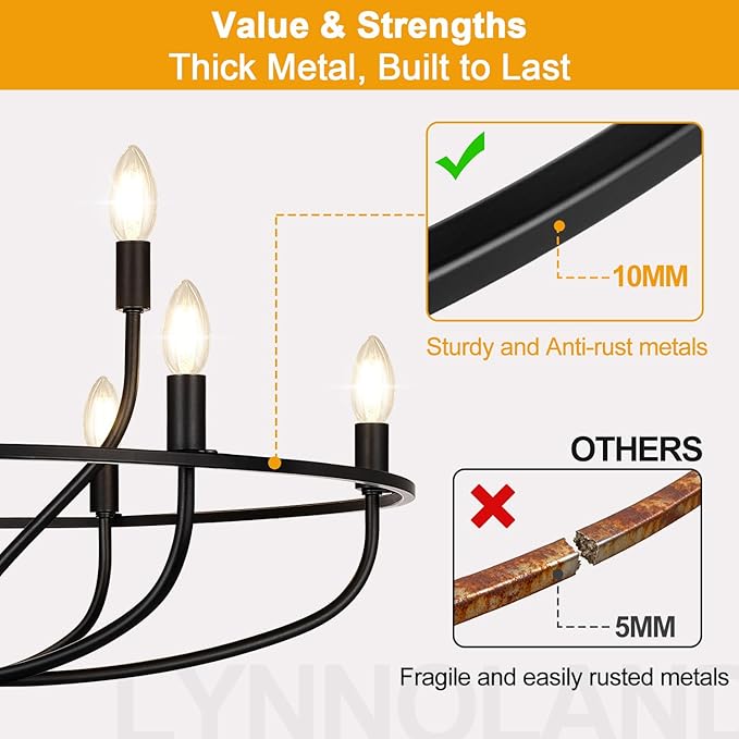 30" Black Chandelier, 9-Light Modern Farmhouse Chandelier for Dining Room Lighting Fixtures Hanging, Candle Chandelier Light for Living Room, Kitchen Island, Bedroom, E12(Bulbs Not Included)