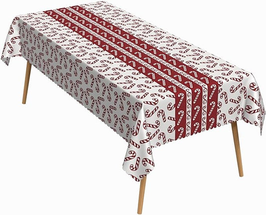 70x120 Inch Christmas Theme Rectangle Tablecloth Candy Cane Vintage Folk Decoration Table Cloth Washable Durable Table Cover for Kitchen Dining Banquet Ugly Christmas Sweater Party Decor