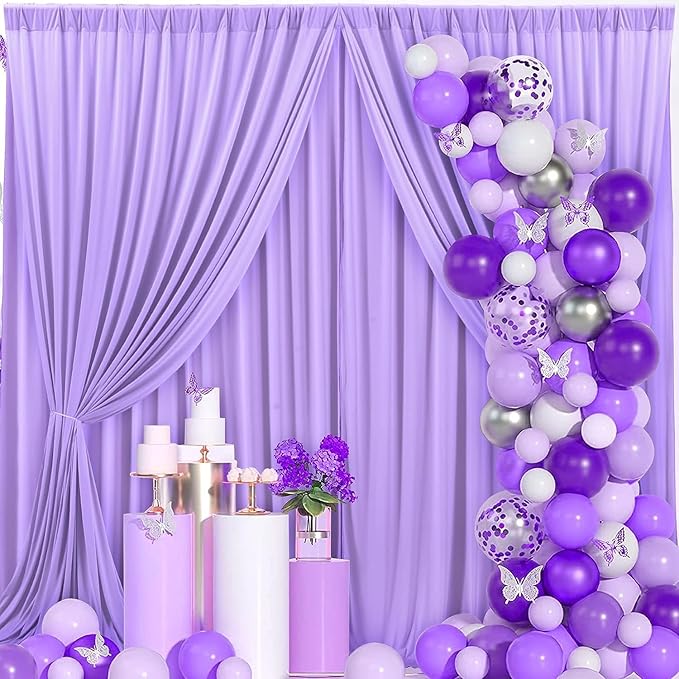 40ft x 10ft Wrinkle Free Lavender Backdrop Curtains for Parties, 8 Panels 5x10ft Polyester Purple Backdrop Drapes for Wedding Party Background Birthday Decoration