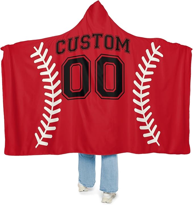 Personalized Baseball Hooded Blanket Game Day Custom Hooded Fleece Blanket with Name Softball Wearable Blanket University Team Blanket Gift for Sports Fans Kids Adult Graduation Christmas