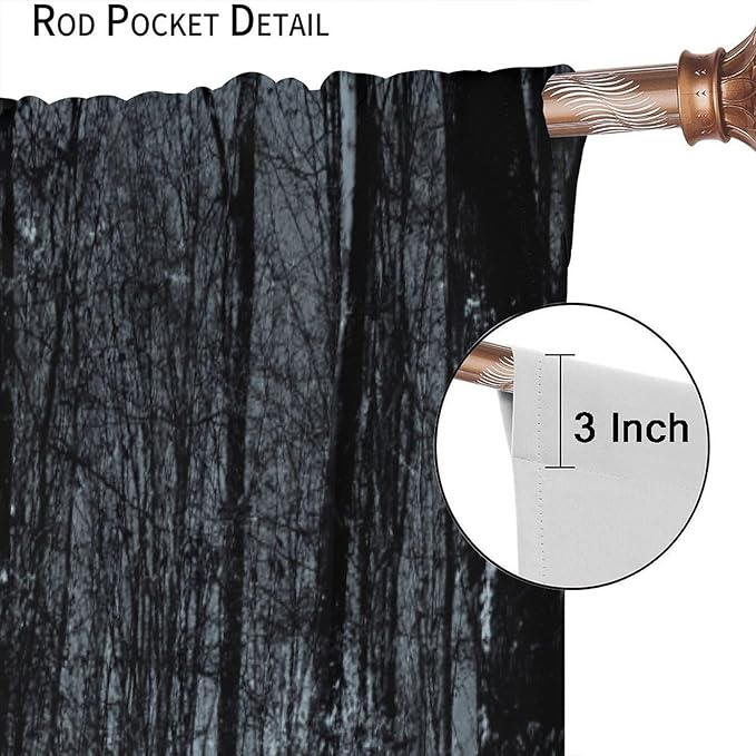 Gothic Forest Blackout Curtains, Vintage Spooky Forest Rustic Abstract Tree Window Drapes, for Living Room Bedroom 26(W)*84(L) 2 Panels