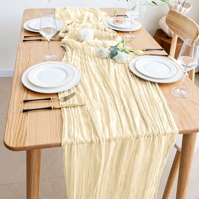 Wokceer Cheesecloth Table Runner 3Pack 10FT Beige Christmas Boho Gauze Cheese Cloth Table Runner for Party Easter Rustic Sheer Table Runners for Baby Bridal Shower Wedding Table Decor