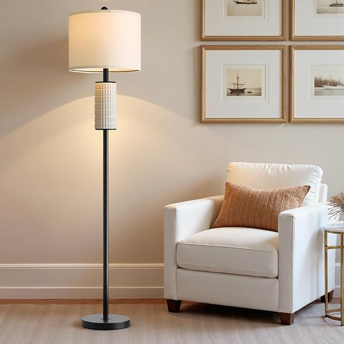 PoKat 64'' Ceramic Floor Lamp for Living Room Bedroom, Modern Standing Lamp with Rotary Switch, Farmhouse Tall Living Room Lamp for Hallway Corner, Home Office, Nursery, Matte Black