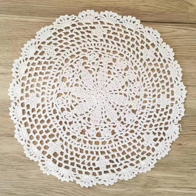 PHANTOMON Crochet Doilies Handmade Round Cotton Lace Table Placemats Knitted Tablecloth, Star Pattern Rippled Edge, Pack of 4 (12 Inch, White)
