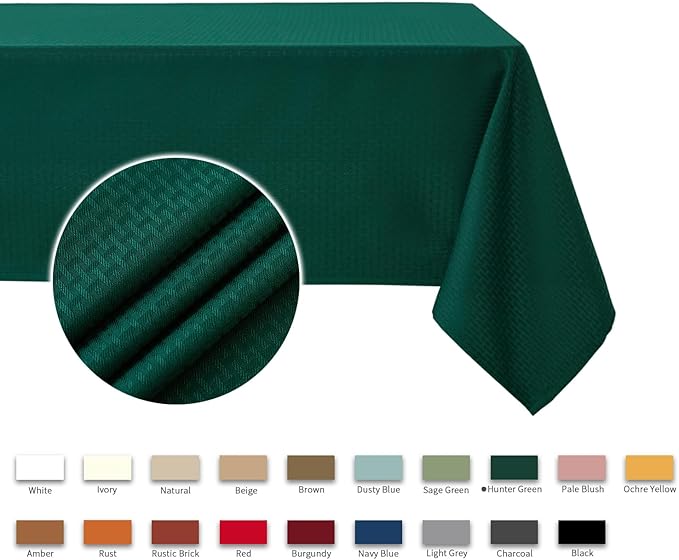 maxmill Rectangle Tablecloth Weaved Design Water Resistant Wrinkle Free Spill-Proof Soft Table Cloth for Dining Room Decoration, Banquet, Christmas Holiday Dinner, 52 x 84 Inch, Hunter Green