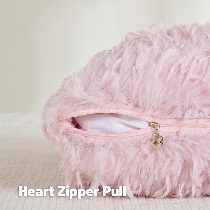 FUTEI Pink Decorative Throw Pillow Covers 12x20 Inch Set of 2,Soft Fluffy Faux Feather Texture Lumbar Pillow Cases,Modern Home Luxury Decor for Couch Bed Living Room