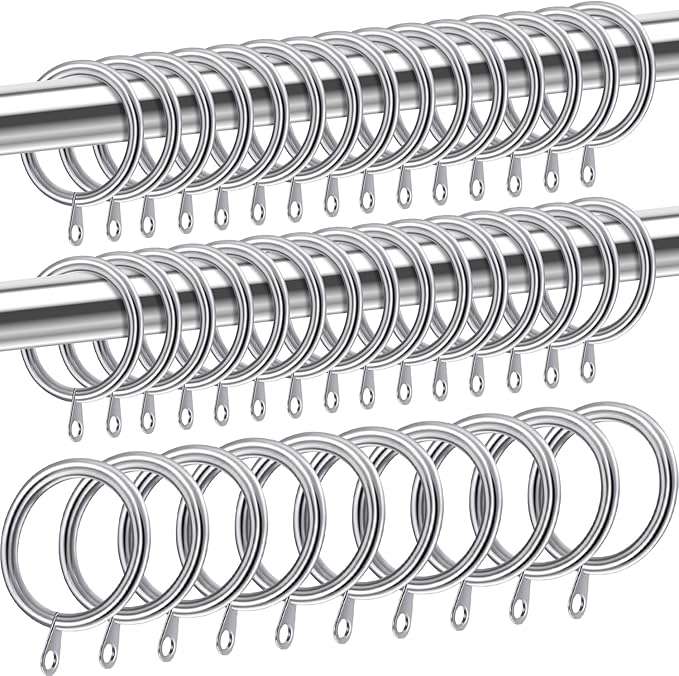 40 Pack Metal Drapery Curtain Rod Rings with Eyelets Internal Diameter 0.98in Fits up to 0.7in Rod Hanging Drape Sliding Eyelet Sliver Rings for Window Door Shower Bathroom