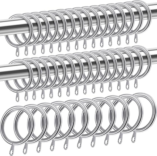 40 Pack Metal Drapery Curtain Rod Rings with Eyelets Internal Diameter 0.98in Fits up to 0.7in Rod Hanging Drape Sliding Eyelet Sliver Rings for Window Door Shower Bathroom