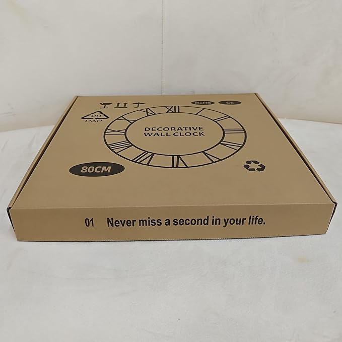 Large Wall Clock - 80cm/ 32 Inches, Silver, Non-Ticking, Battery Operated, Vintage Modern Wall Clock for Living Room, Bedroom, Office, Farmhouse Decor