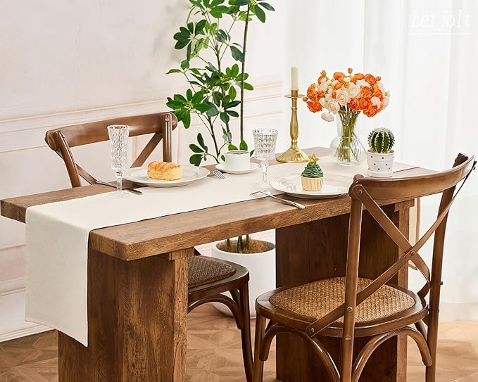 Letjolt Beige Table Runner 72 Inches Long Rustic Table Runner Cotton Runner Plain Table Decor