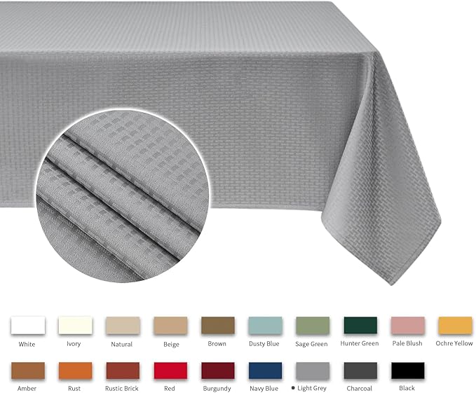 maxmill Tablecloth Weaved Texture Stain Resistant Waterproof, Wrinkle Resistant Washable Table Cloth, Fabric Table Cover for Dining Room, Indoor Outdoor Use, Rectangle 60 x 120 Inch, Light Grey