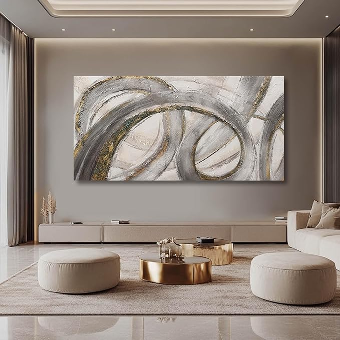 VAYIMDH Canvas Wall Art for Living Room Large Graffiti Wall Decor Grey and Beige Picture Painting for Home Office Bedroom 29"x 58" Ready to Hang