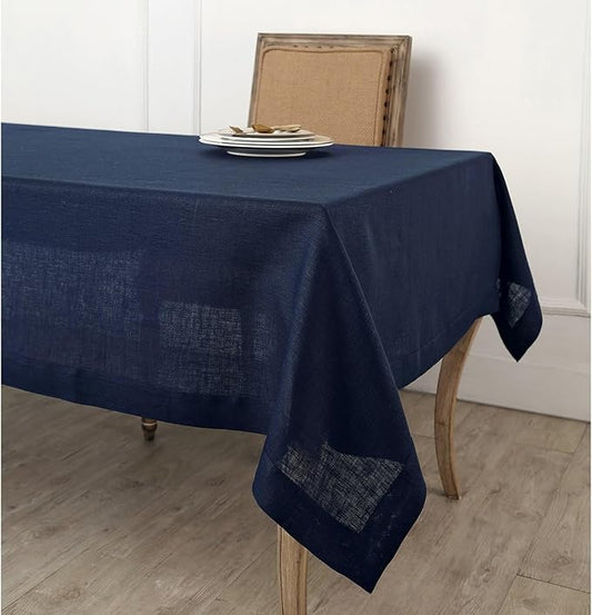 Solino Home Navy Blue Tablecloth 60 x 108 Inch - 100% Pure Linen Rectangular Tablecloth - Machine Washable Table Cloth for Fall, Autumn, Thanksgiving, Christmas, Holiday, Winter - Fete