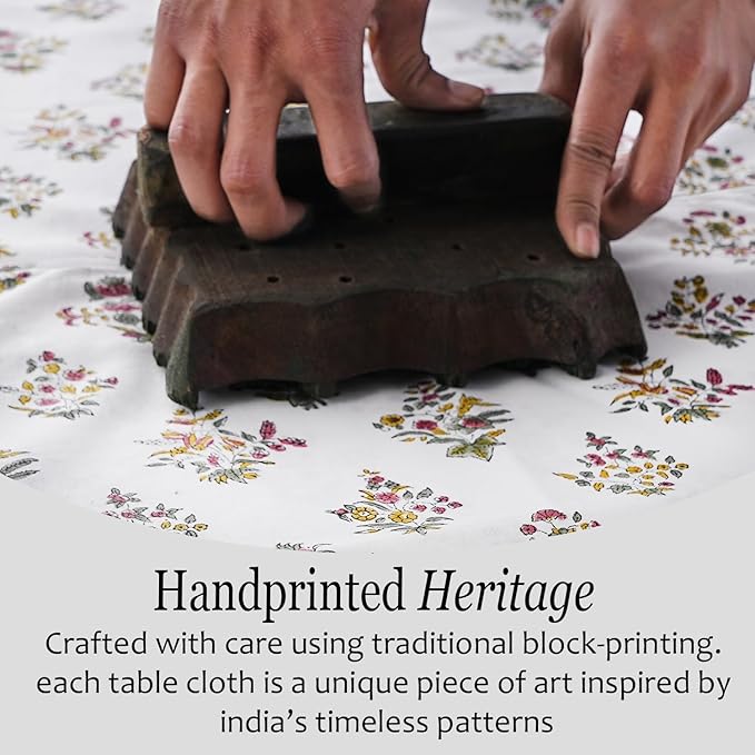 CPC Tablecloth 100% Cotton 70x118 Inch Indian Block Print Rectangle Table Cover, Table Cloth for Weddings, Spring/Summer, Barbeque -Forest Green