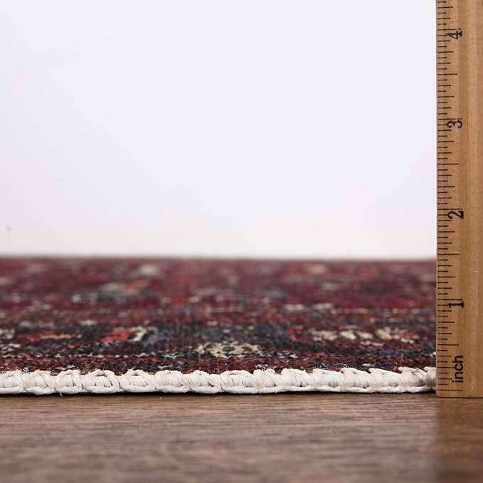 Bloom Rugs Washable Non-Slip 5' x 7' Rug - Burgundy Traditional Bordered Area Rug for Living Room, Bedroom, Dining Room, and Kitchen - Exact Size: 5' x 7'