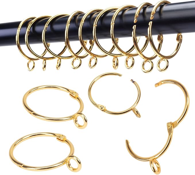Openable Curtain Rings with Eyelet,24PCS Curtain Rings,Drapes Rings 1.25 in Interior Diameter,Hinge Snap-Joint Design, Fits Curtain Rods Up to 1 Inches Gold TXZWJZ