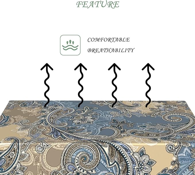 60x102 Inch Vintage Paisley Rectangular Tablecloth Blue Beige Elegant Bohemian Floral Table Cloth Wahable Durable Table Cover for Kitchen Dining Banquet Garden Patio Home Party