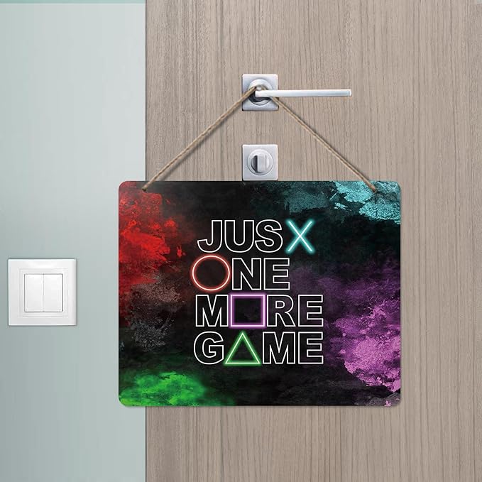 Udinaz Gaming Room Hanging Sign, Game Room Wall Decor, Just One More Game Hanging Wood Plaque Decor for Boys Kids Gaming Room Bedroom Playroom Wall Door Decorations