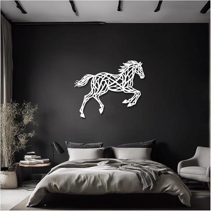 Geometric Horse And Tree Wall Art, Metal Wall Art Decor Plaque, Bedroom Living Room Geometric Art Decor,Wall Hangings(White,90x87cm/35x34in)
