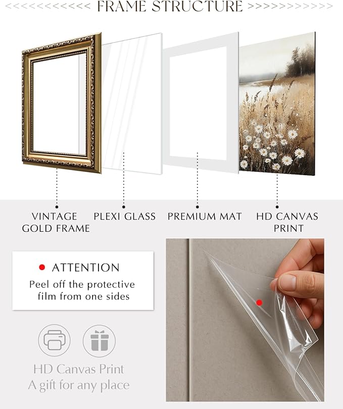 ARPEOTCY Vintage Gold Framed Large Wall Art, Retro Garden Shoals Sea Sky, Canvas Prints Artwork with Antique Frame, Victorian Wall Paintings Decor for Living Room Gallery, 16x24 inch