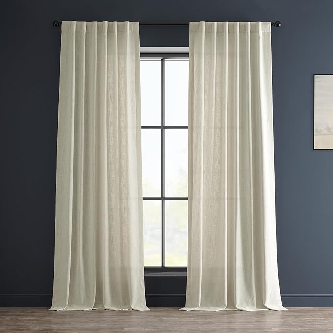 HPD Half Price Drapes Heavy Faux Linen Light Filtering Curtains for Bedroom 96 Inches Long (1 Panel) - Rod Pocket Curtains for Living Room - Window Curtains Home Decor - 50 X 96, Barley