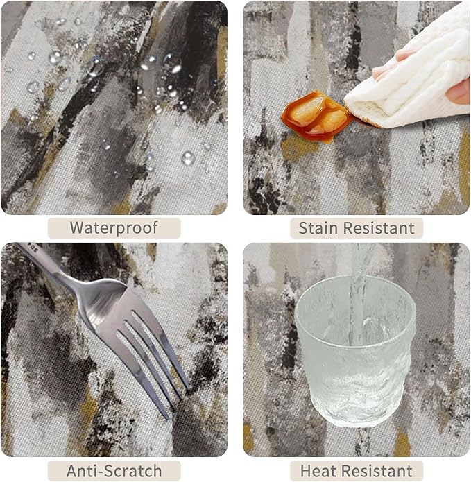 54x70inches Grey White Abstract Art Tablecloth Grunge Style Oil Painting Modern Tablecloth Oil Proof Waterproof Fabric Table Cover for Kitchen Dining Room Living Room Patio Home Decorations