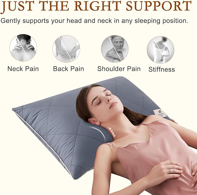 YOUR MOON Organic Wool Pillow Standard Size Set of 2, Soft Support Bed Pillows for Sleeping, Natural Wool & Down Alternative Filling, Luxury Hotel Quality Pillows,100% Cotton Cover (Gray)