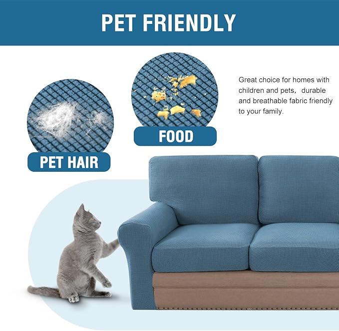 H.VERSAILTEX Multi-Pieces Sofa Covers Stretch Couch Covers Form Fitted Seats and Back Cushions Covers (2 Seat Covers Plus 2 Back Cusion Covers, Bonus 2 Armrest Covers), Dusty Blue