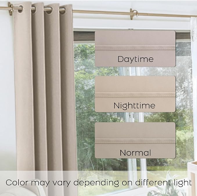 KOUFALL Tan Blackout Curtains for Bedroom,2 Panels Black Out Warm Dark Beige Mushroom Curtain Drapes for Living Room,90 Inch Long