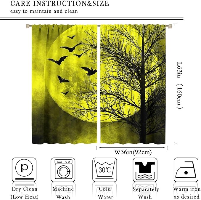 Gothic Crow Blackout Window Curtains, Halloween Horror Crow Print Window Drapes, for Living Room Bedroom 36(W)*63(L) 2 Panels