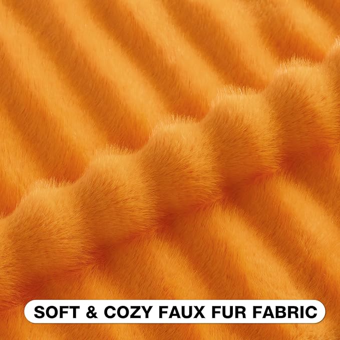 FUTEI Orange Decorative Throw Pillow Covers 18x18 Inch Set of 2,Soft Fluffy Faux Rabbit Fur Dyeing Striped Textured Cushion Case,Modern Home Decor for Couch Bed Living Room