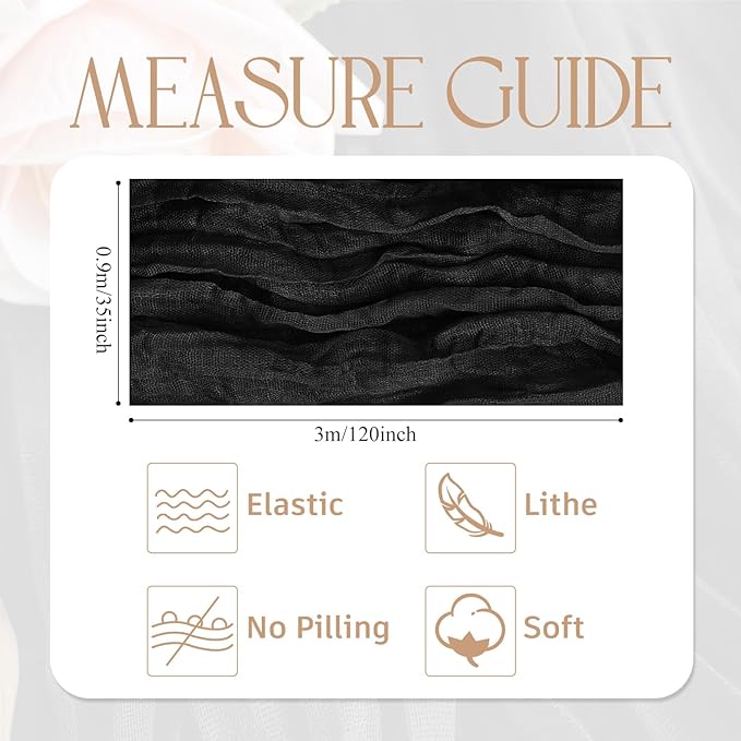 Wokceer Cheesecloth Table Runner 2Pack 10FT Black Christmas Boho Gauze Cheese Cloth Table Runner for Party Easter Rustic Sheer Table Runners for Baby Bridal Shower Wedding Table Decor