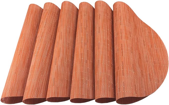 WAZAIGUR Round Placemats Set of 6 Woven Vinyl Easy to Clean Heat Resistant Kitchen Table Mats 15 Inch(Orange 6)