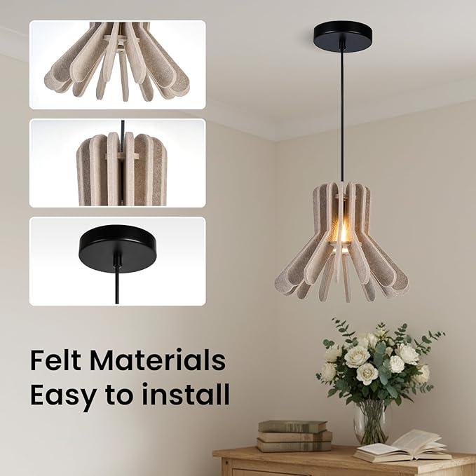 Pendant Light with Felt Lampshade, Modern Hanging Lamp Fixture, DIY Acoustic Pendant Light Chandeliers for Kitchen Island, Living Room, Dining Room, Bedroom, Office (D13.7"x10.2")
