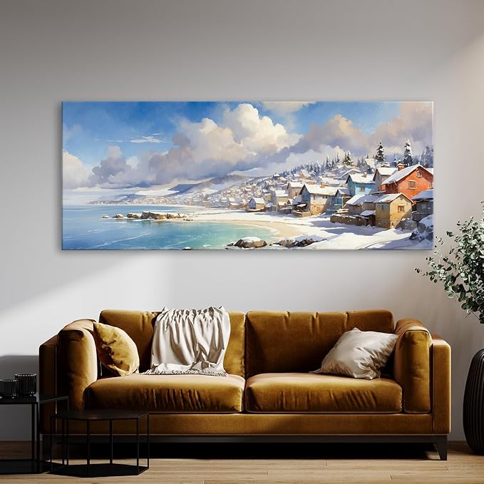 Sense Canvas Scandinavian Snowy Coastal 30 Canvas Art - Home Decor Wall Art Print Poster Painting Medium 30x12 / 1.5"