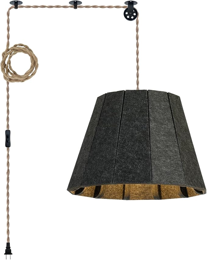 Pendant Light with Felt Lampshade, Modern Hanging Lamp Fixture, DIY Acoustic Plug-in Pendant Light for Kitchen Island, Living Room, Dining Room, Bedroom, Office (D15.7"x11")