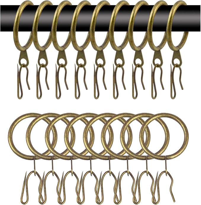 40 Pcs Metal Curtain Rings & Hooks - 30 mm Internal Diameter Decorative Curtain Hanging Rings (Green Bronze)