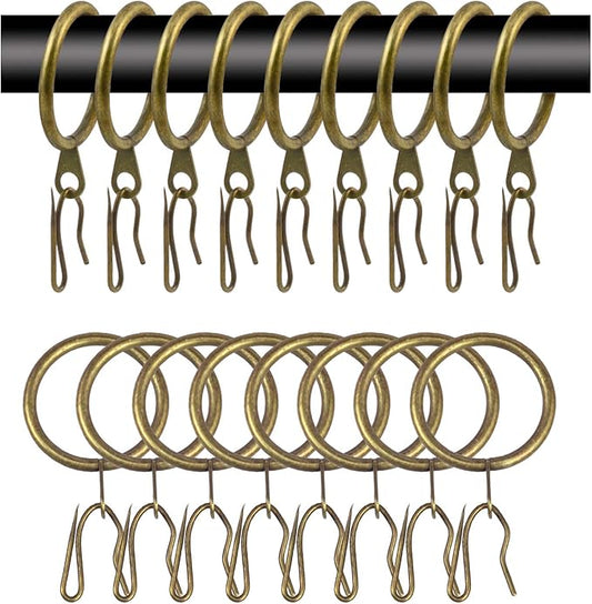 40 Pcs Metal Curtain Rings & Hooks - 30 mm Internal Diameter Decorative Curtain Hanging Rings (Green Bronze)