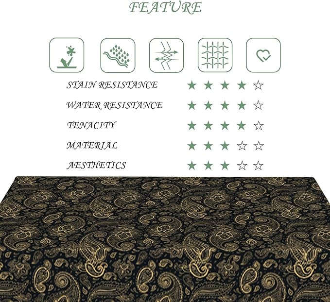 70x120 Inch Paisley Rectangular Tablecloth Black Golden Western Flower Table Cloth Bohemian Washable Durable Table Cover for Dining Banquet Farmhouse Decor