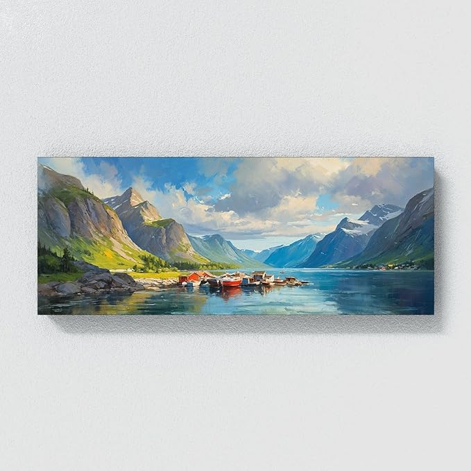 Sense Canvas Scandinavian Summer Fjord Bliss 41 Canvas Art - Home Decor Wall Art Print Poster Painting Medium 30x12 / 0.75"