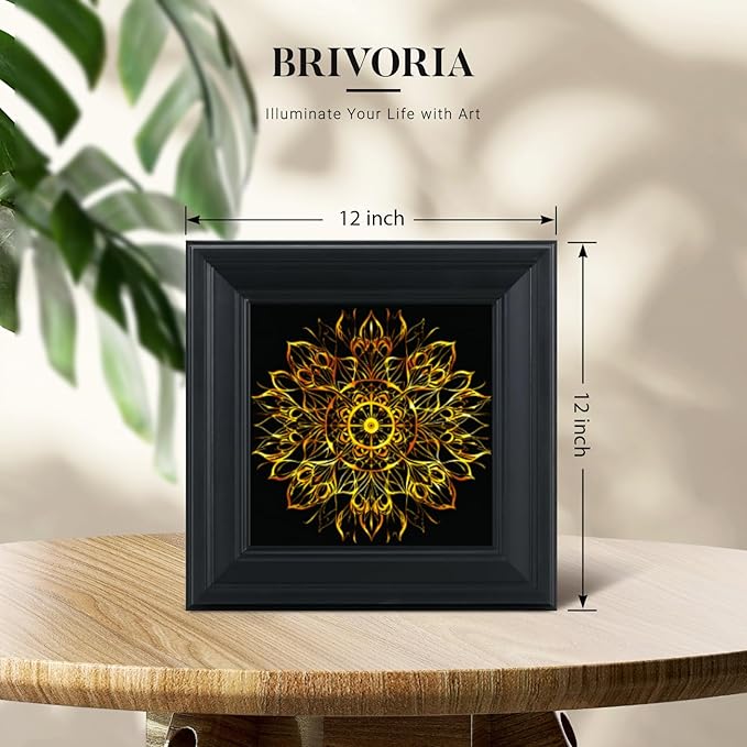 Brivoria Mandala Wall Art Home Decor, Golden Geometric Artwork with Layered Frame Structure, Modern Spiritual Accent for Bedroom Yoga Room Reading Nook or Study, Wall and Tabletop Display, 12x12