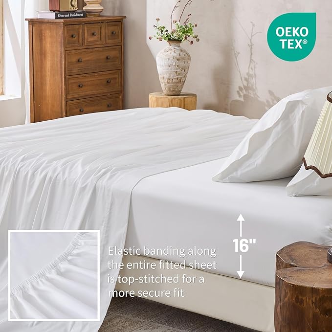 MEISHANG 1000 Thread Count Cotton Sheets King Size - 100% Egyptian Cotton, Sateen Weave, Soft & Breathable, Oeko-Tex Certified, 16" Deep Pockets - 4 Piece (King, White)