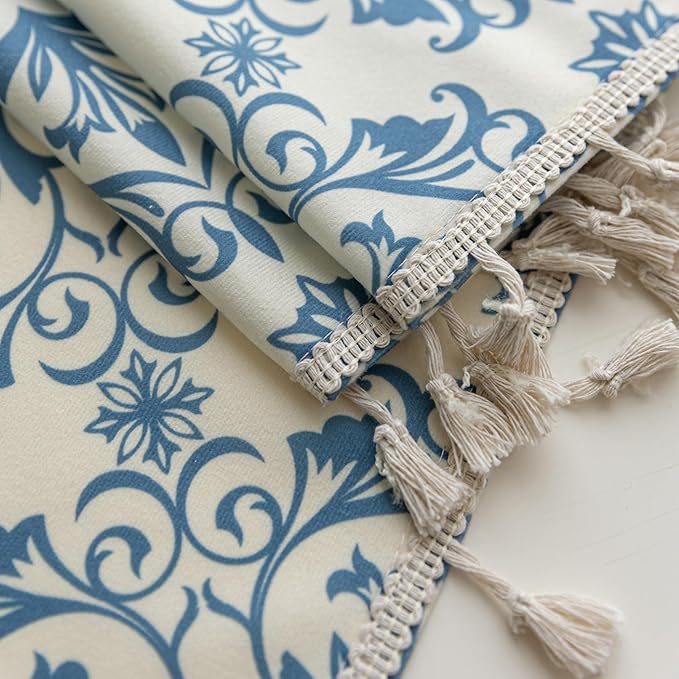 Boho Floral Curtains French Country Farmhouse Curtains 96 Inches Long Light Filtering Window Rod Pocket Drapes for Living Room 2 Panels-Blue Floral