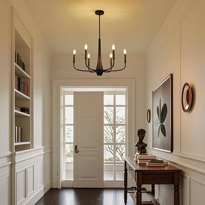 Black Chandelier, 6-Light Modern Farmhouse Chandeliers for Dining Room Light fixtures Over Table Hanging, Industrial Metal Chandelier for Entryway Kitchen Island Bedroom Living Room
